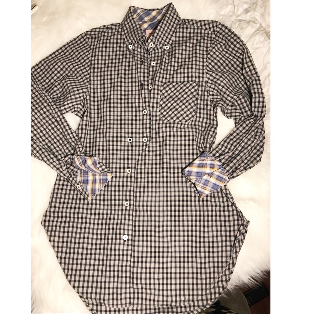 Billy Reid Black and White Plaid Button Down Shirt